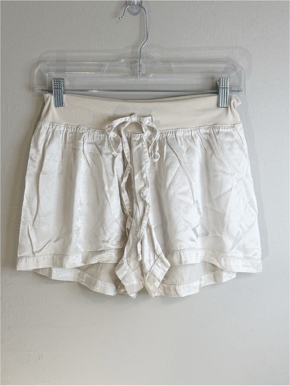 PJ HARLOW Women’s MIKEL Ivory Satin Faille Lounge Sleep Shorts Pull On Size M